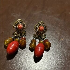 Elegant Red and Gold Tone Dangle Earrings!